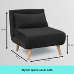Sarantino Adjustable Chair Single Sofa Bed Faux Velvet - Black - Furniture > Sofas