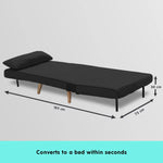 Sarantino Adjustable Chair Single Sofa Bed Faux Velvet - Black - Furniture > Sofas
