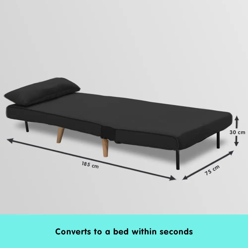 Sarantino Adjustable Chair Single Sofa Bed Faux Velvet - Black - Furniture > Sofas
