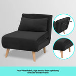 Sarantino Adjustable Chair Single Sofa Bed Faux Velvet - Black - Furniture > Sofas