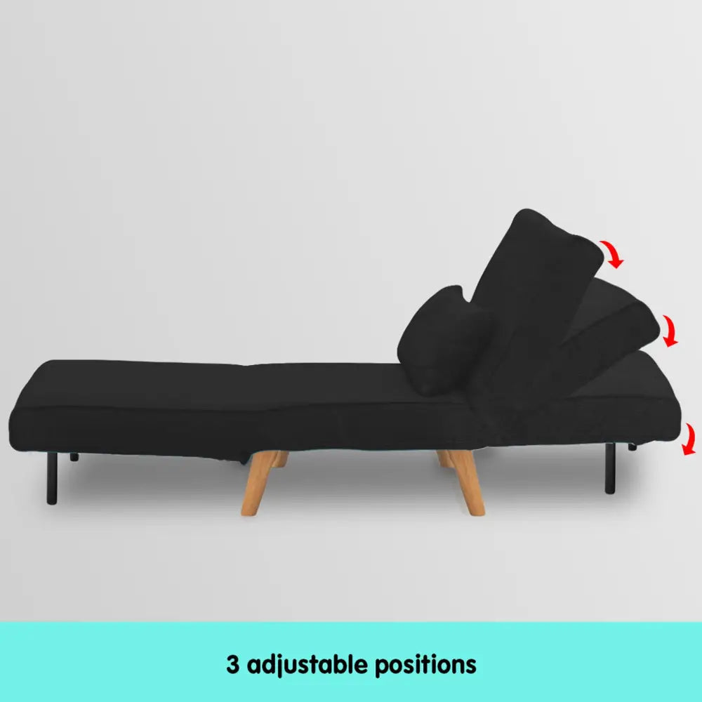 Sarantino Adjustable Chair Single Sofa Bed Faux Velvet - Black - Furniture > Sofas