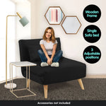 Sarantino Adjustable Chair Single Sofa Bed Faux Velvet - Black - Furniture > Sofas
