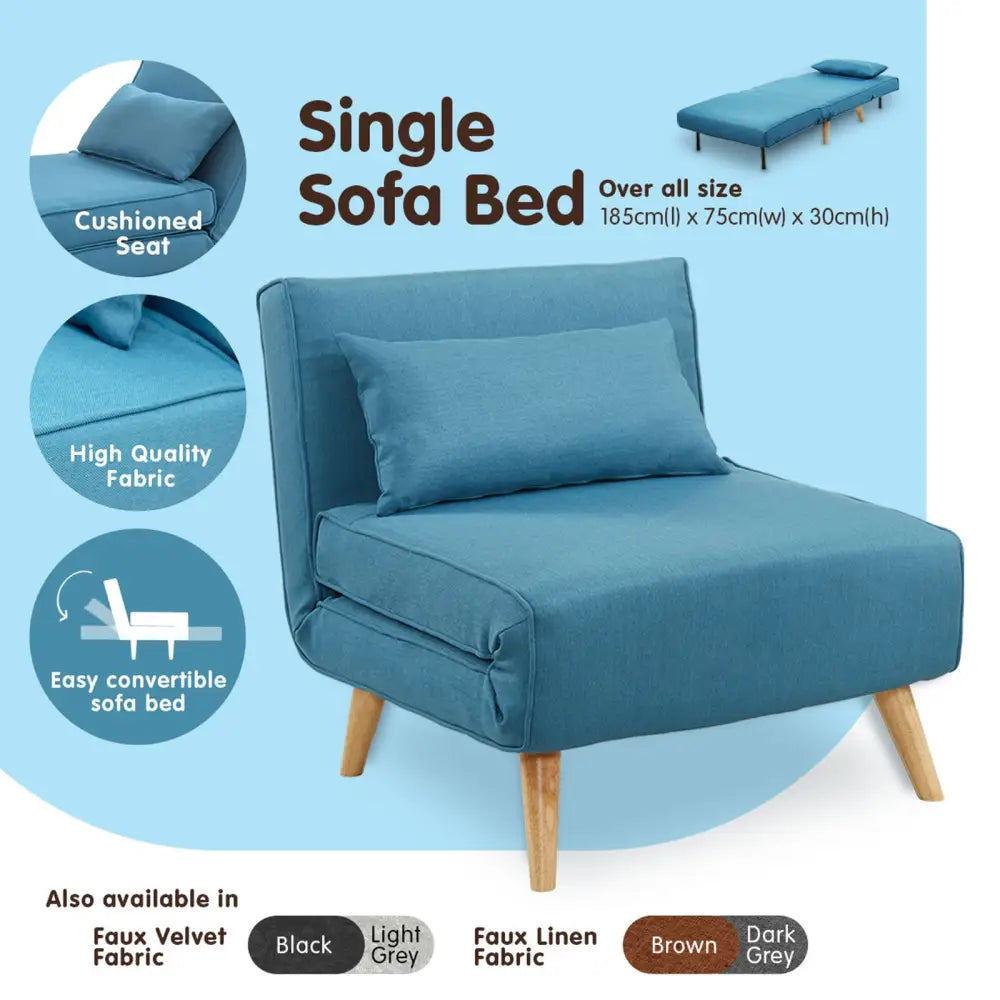 Sarantino Adjustable Corner Sofa 1 Seater Lounge Linen Bed Seat - Blue - Furniture > Sofas