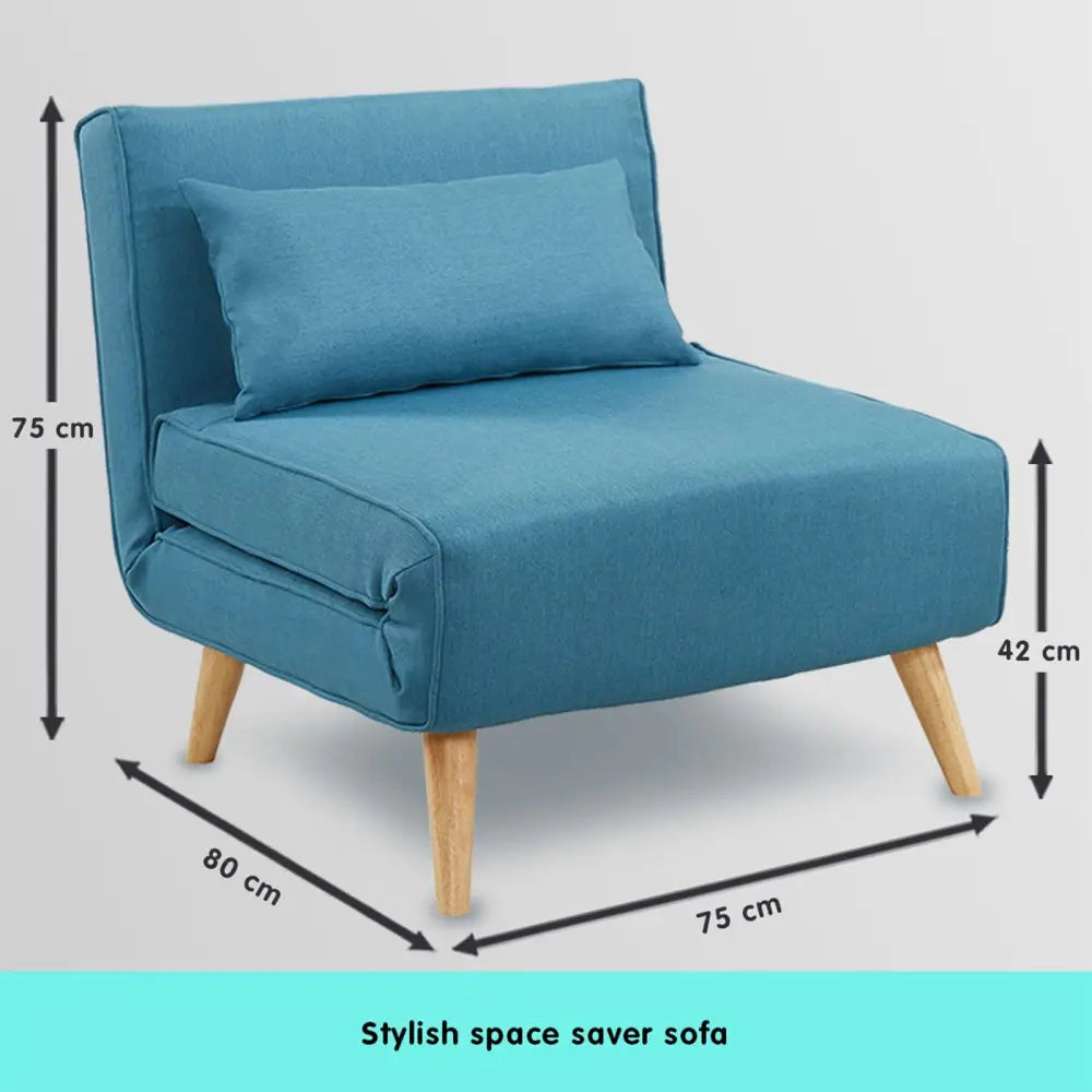 Sarantino Adjustable Corner Sofa 1 Seater Lounge Linen Bed Seat - Blue - Furniture > Sofas