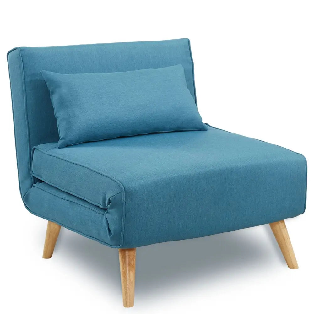 Sarantino Adjustable Corner Sofa 1 Seater Lounge Linen Bed Seat - Blue - Furniture > Sofas