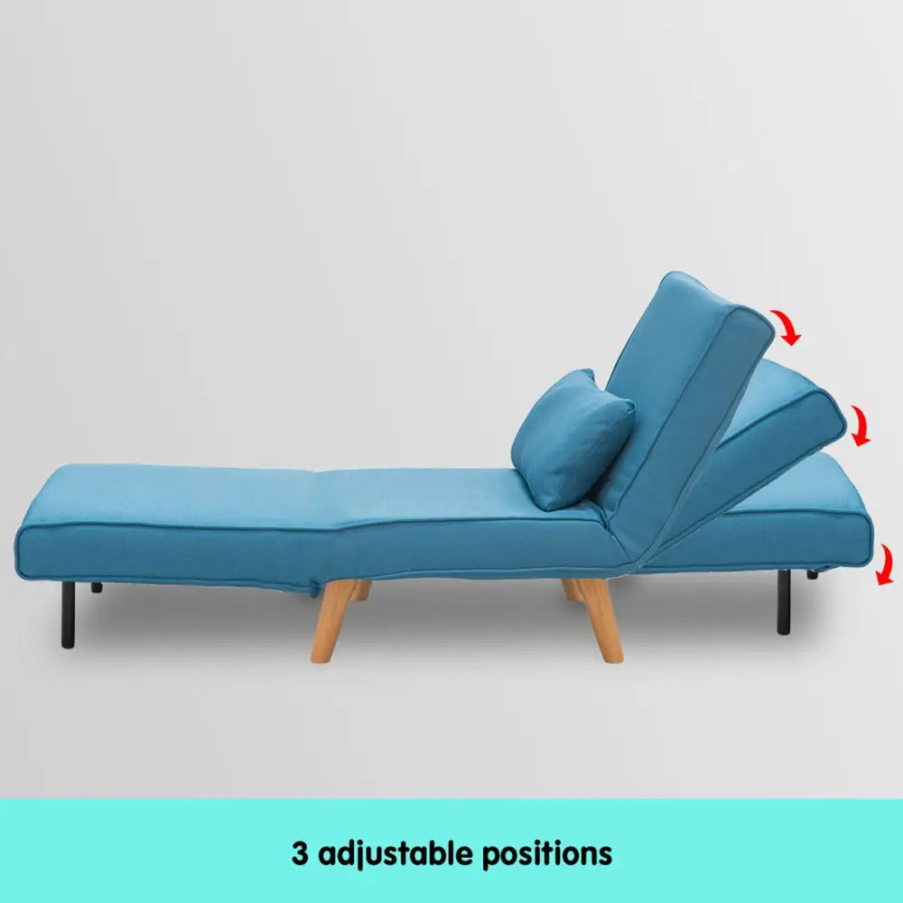 Sarantino Adjustable Corner Sofa 1 Seater Lounge Linen Bed Seat - Blue - Furniture > Sofas