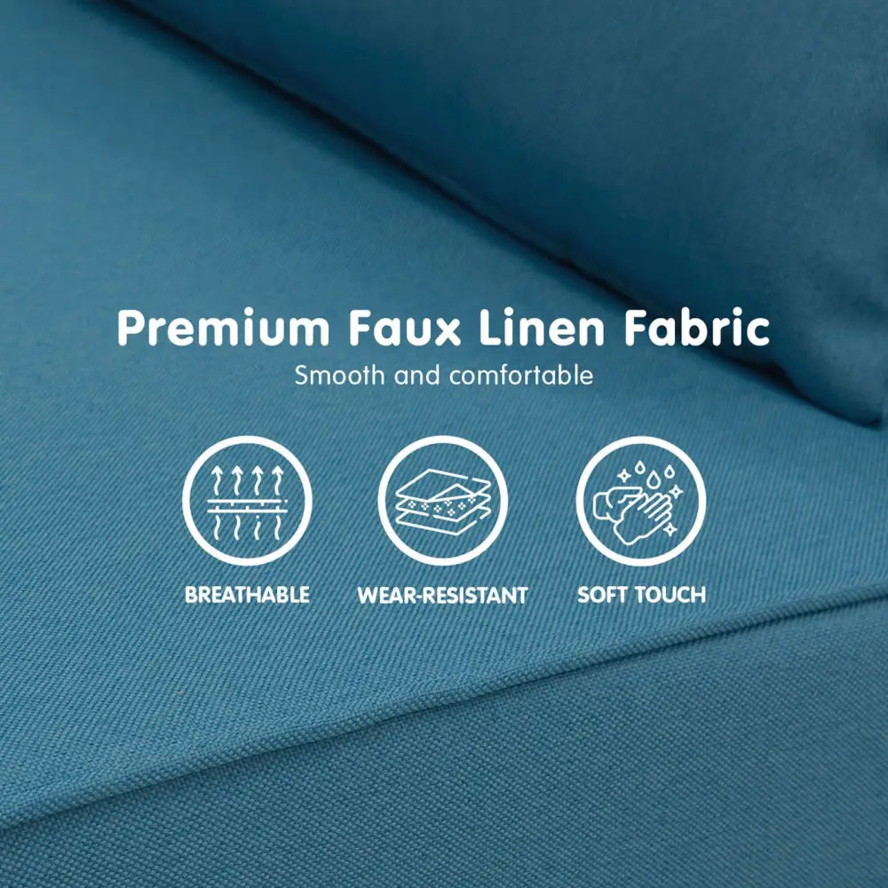 Sarantino Adjustable Corner Sofa 2-Seater Lounge Linen Bed Seat - Blue - Furniture > Sofas