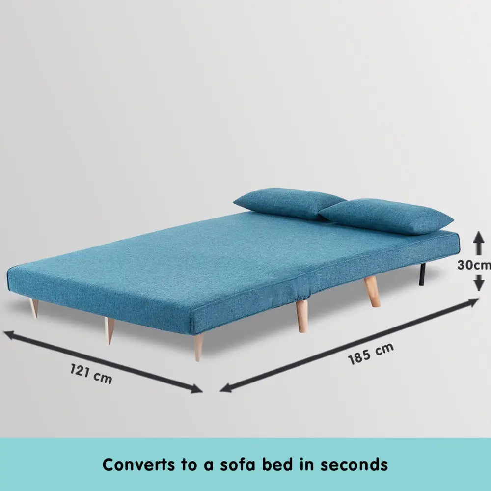 Sarantino Adjustable Corner Sofa 2-Seater Lounge Linen Bed Seat - Blue - Furniture > Sofas