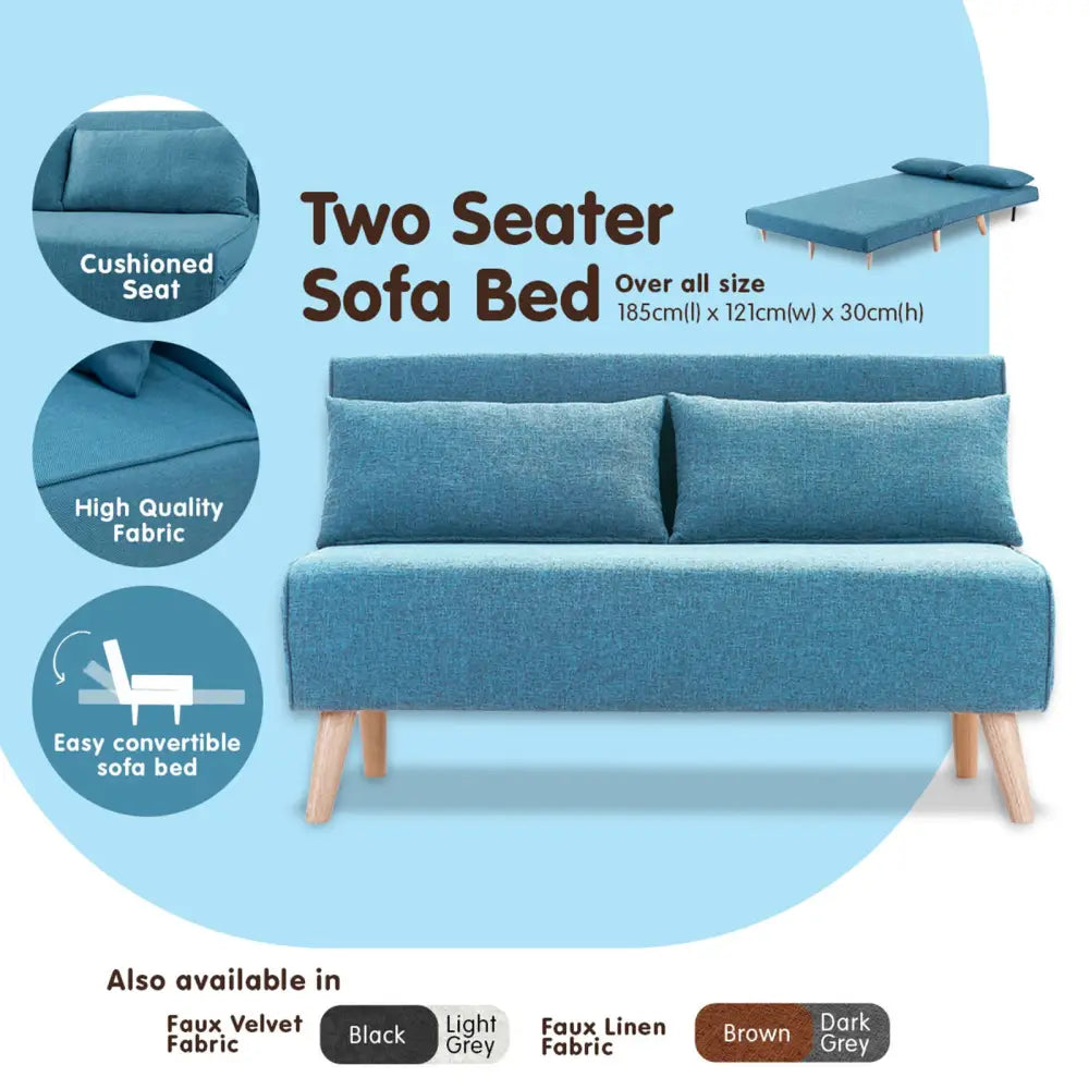 Sarantino Adjustable Corner Sofa 2-Seater Lounge Linen Bed Seat - Blue - Furniture > Sofas