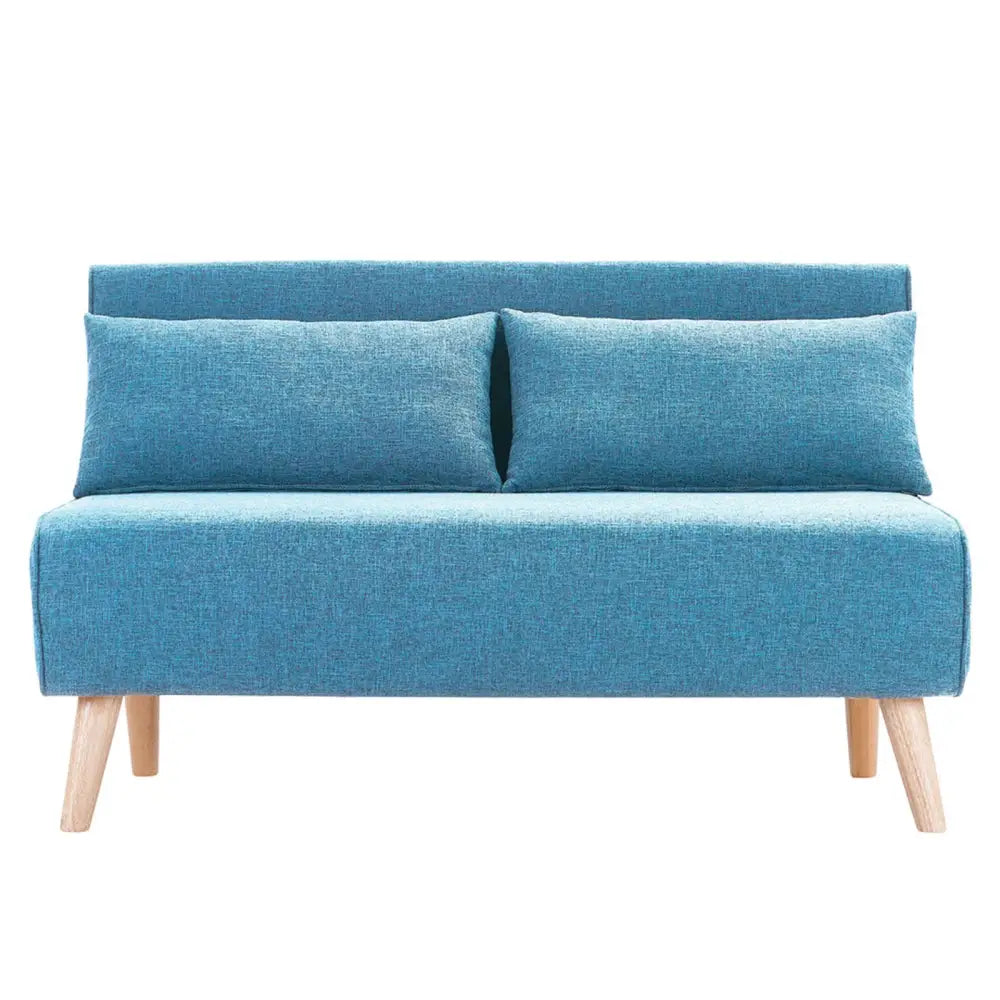 Sarantino Adjustable Corner Sofa 2-Seater Lounge Linen Bed Seat - Blue - Furniture > Sofas