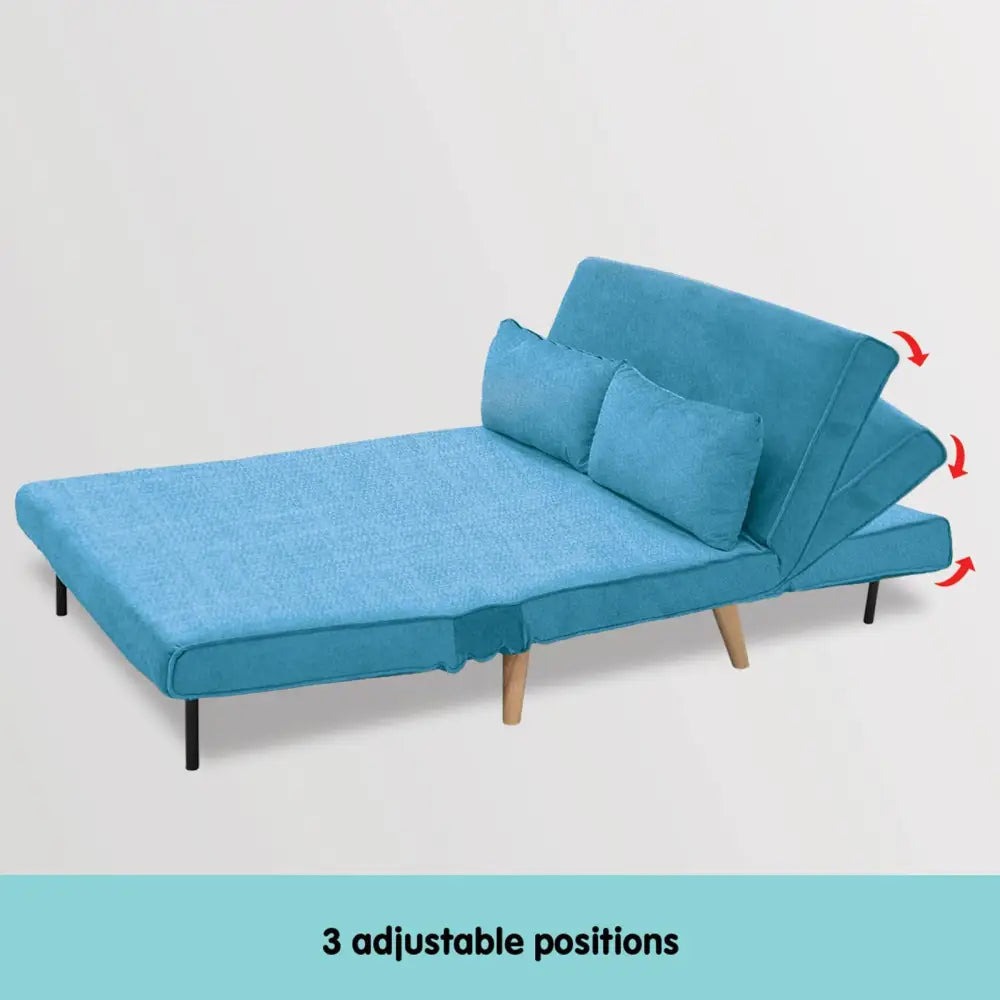 Sarantino Adjustable Corner Sofa 2-Seater Lounge Linen Bed Seat - Blue - Furniture > Sofas