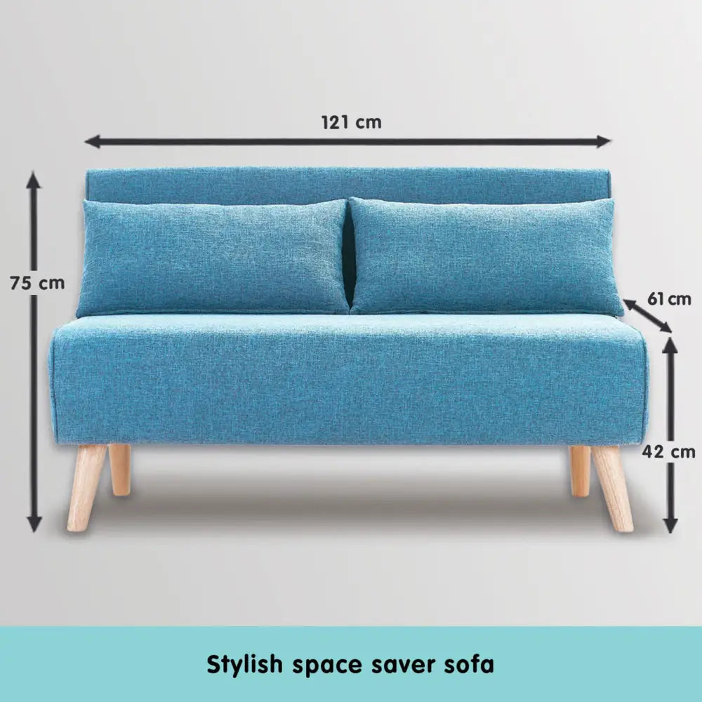 Sarantino Adjustable Corner Sofa 2-Seater Lounge Linen Bed Seat - Blue - Furniture > Sofas