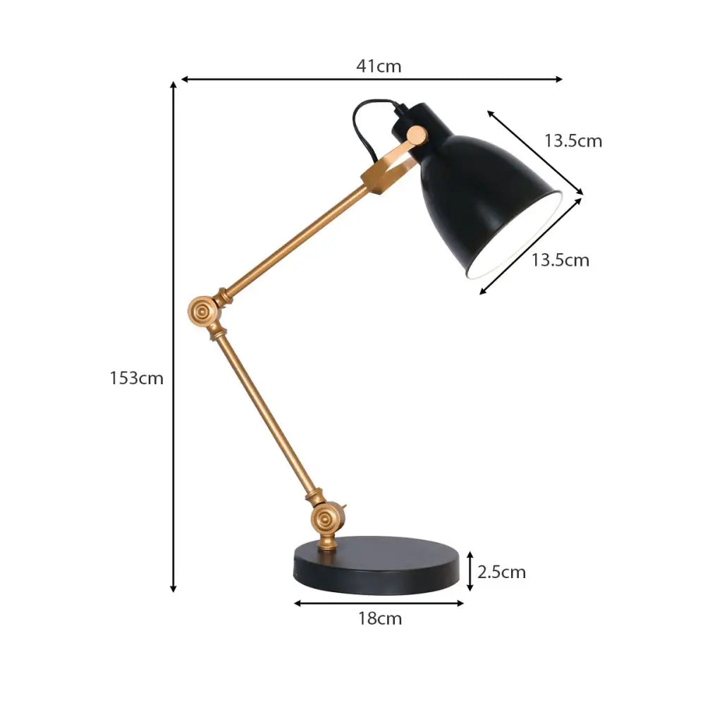 Sarantino Adjustable Metal Table Lamp In Black And Gold - Home & Garden > Lighting