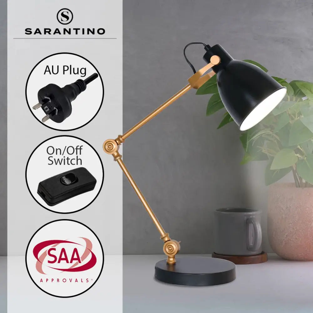 Sarantino Adjustable Metal Table Lamp In Black And Gold - Home & Garden > Lighting