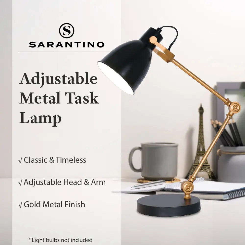 Sarantino Adjustable Metal Table Lamp In Black And Gold - Home & Garden > Lighting