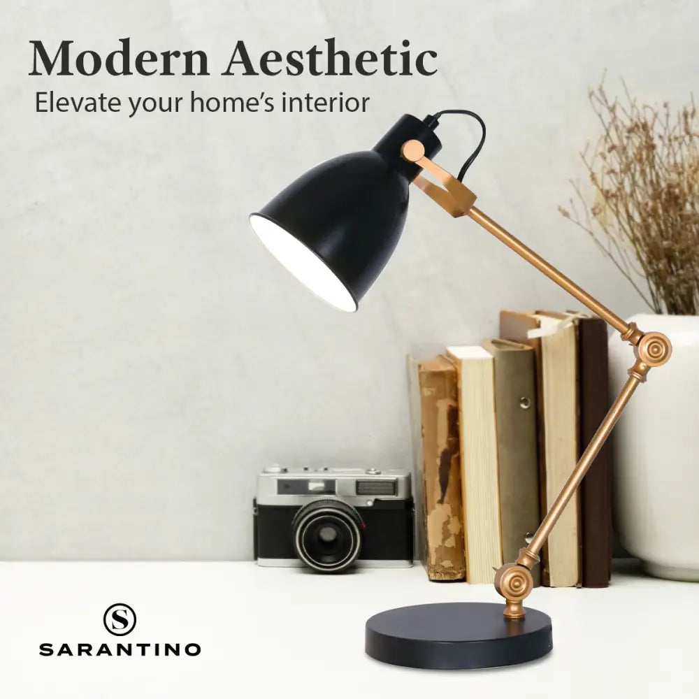 Sarantino Adjustable Metal Table Lamp In Black And Gold - Home & Garden > Lighting