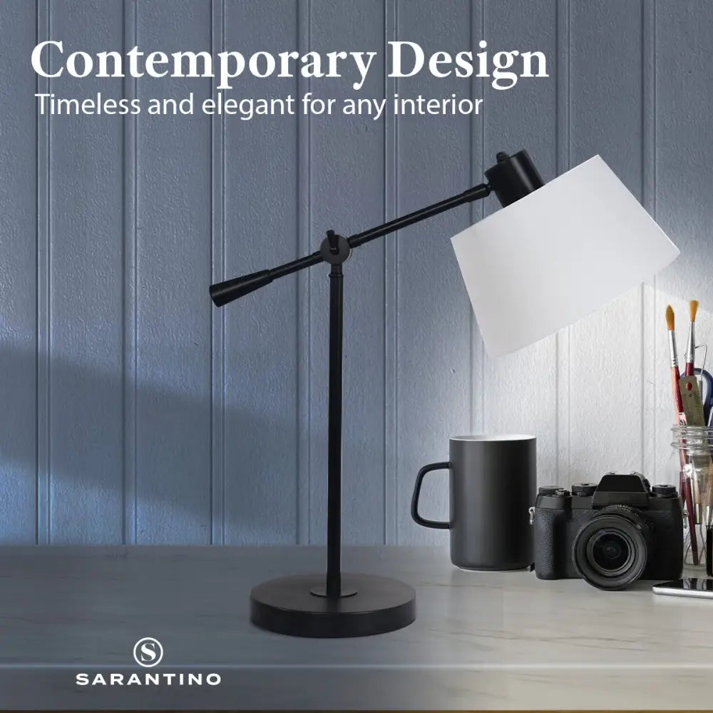 Sarantino Adjustable Metal Table Lamp In Black - Home & Garden > Lighting