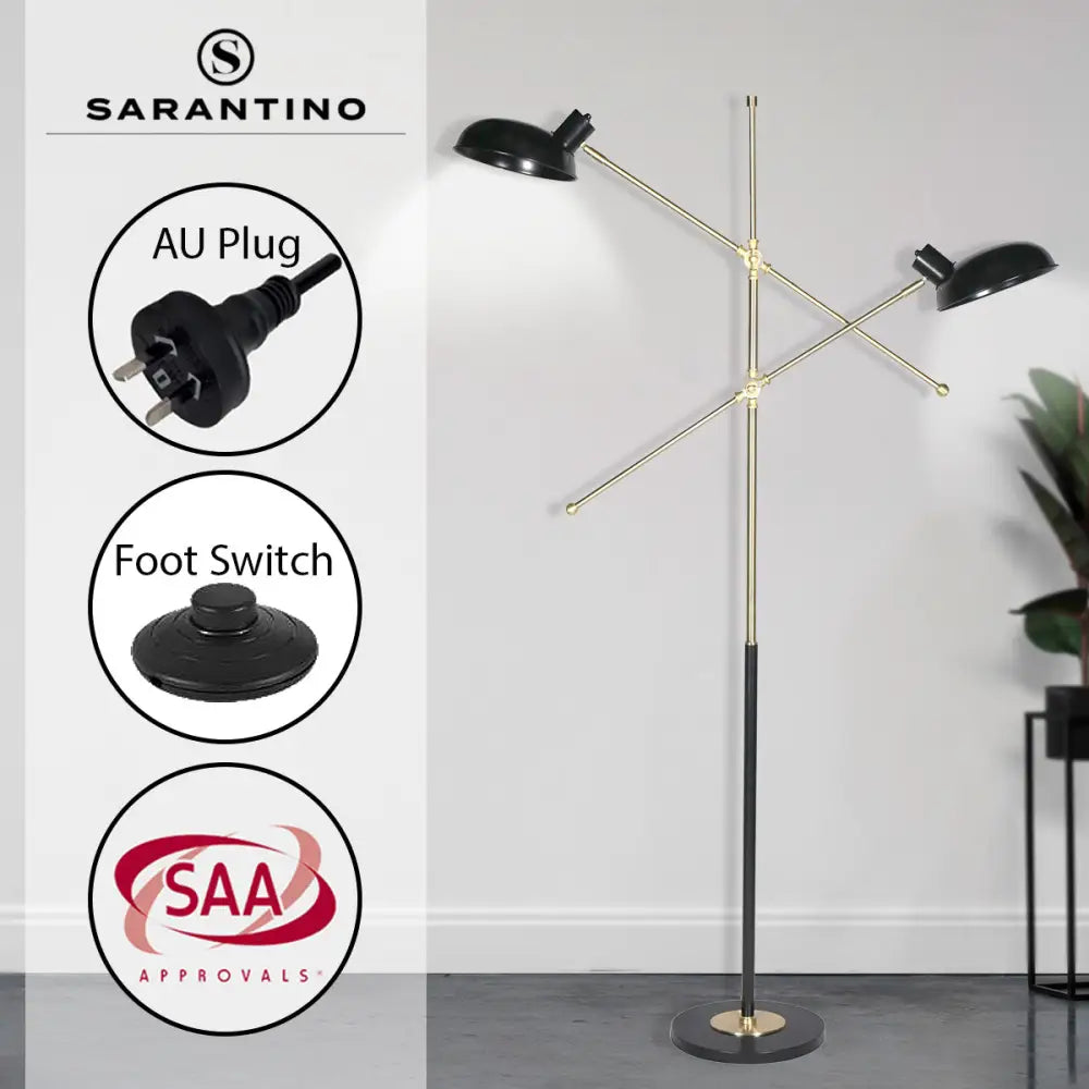 Sarantino Adjustable Two Light Lamp Black and Gold Finish - Home & Garden > Lighting