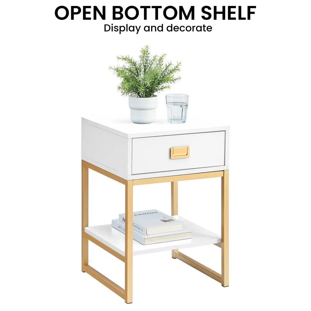 Sarantino Alessia Bedside Table In White/gold - Furniture > Bedroom