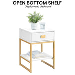Sarantino Alessia Bedside Table In White/gold - Furniture > Bedroom
