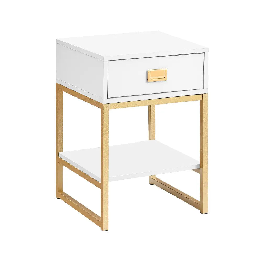 Sarantino Alessia Bedside Table In White/gold - Furniture > Bedroom