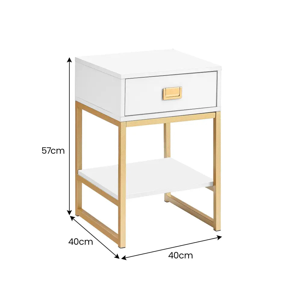 Sarantino Alessia Bedside Table In White/gold - Furniture > Bedroom