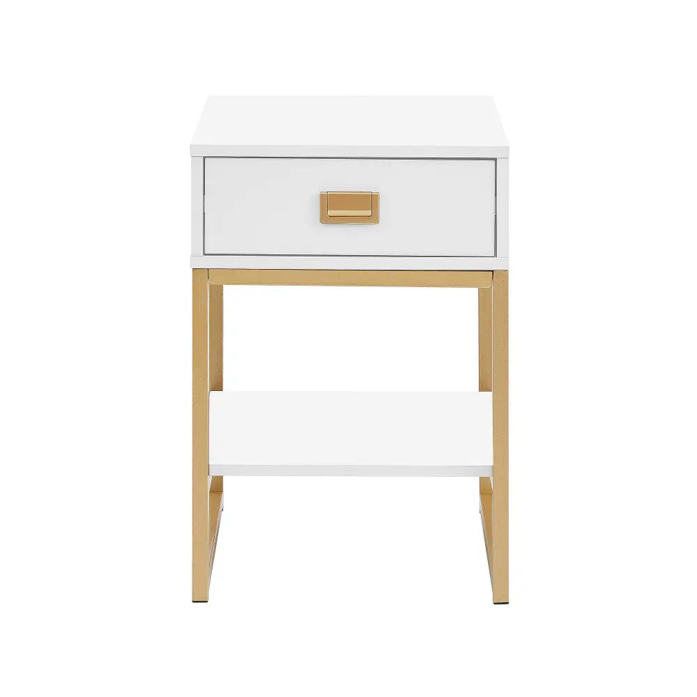 Sarantino Alessia Bedside Table In White/gold - Furniture > Bedroom
