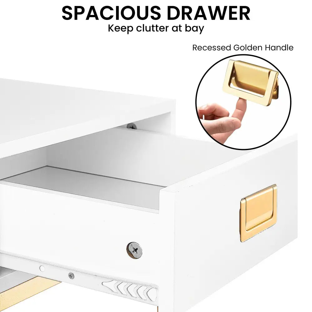 Sarantino Alessia Bedside Table In White/gold - Furniture > Bedroom