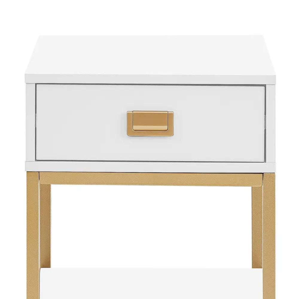 Sarantino Alessia Bedside Table In White/gold - Furniture > Bedroom