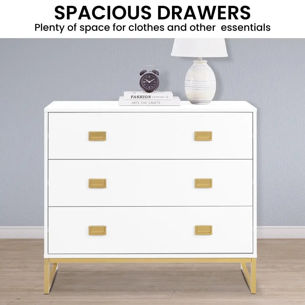 Sarantino Amara Chest Of Drawers Tallboy Dresser - White/gold - Furniture > Living Room