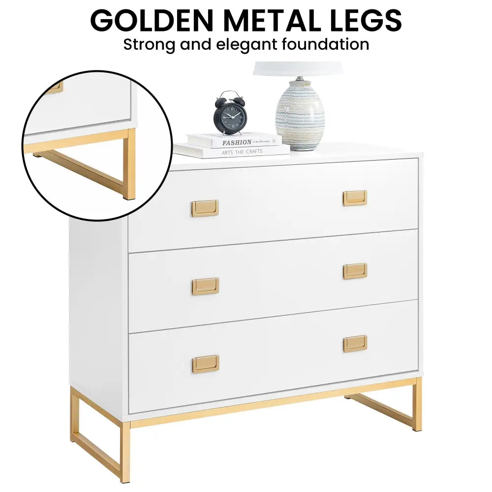 Sarantino Amara Chest Of Drawers Tallboy Dresser - White/gold - Furniture > Living Room