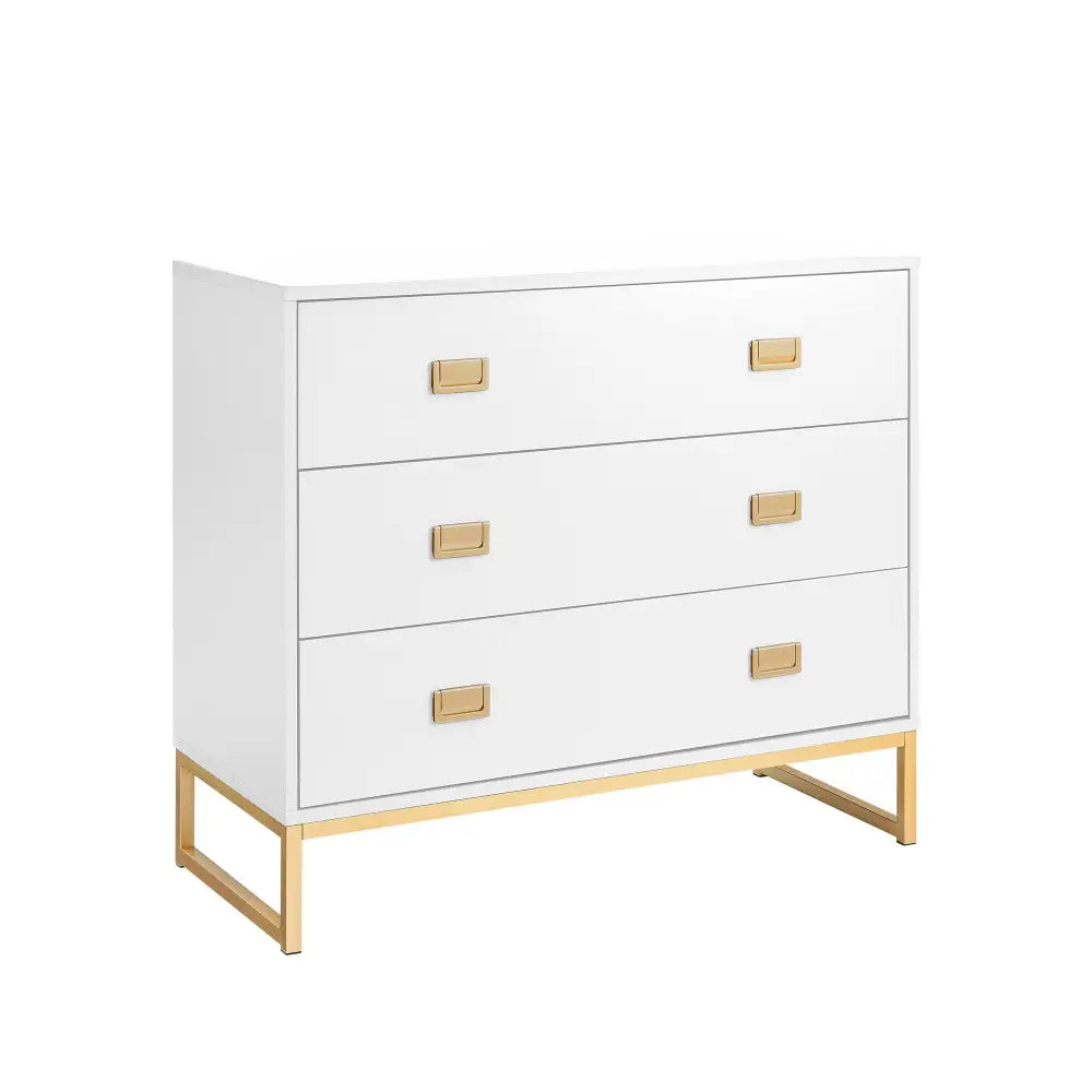 Sarantino Amara Chest Of Drawers Tallboy Dresser - White/gold - Furniture > Living Room