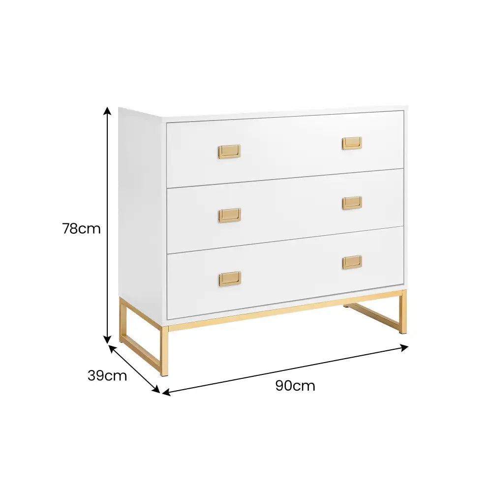 Sarantino Amara Chest Of Drawers Tallboy Dresser - White/gold - Furniture > Living Room