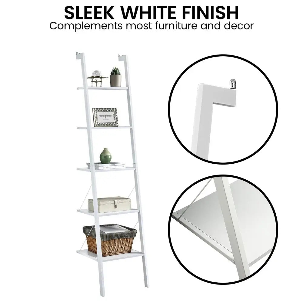 Sarantino Amelia 5-Tier Ladder Shelf in White - Furniture > Living Room > Bookcases & Shelves