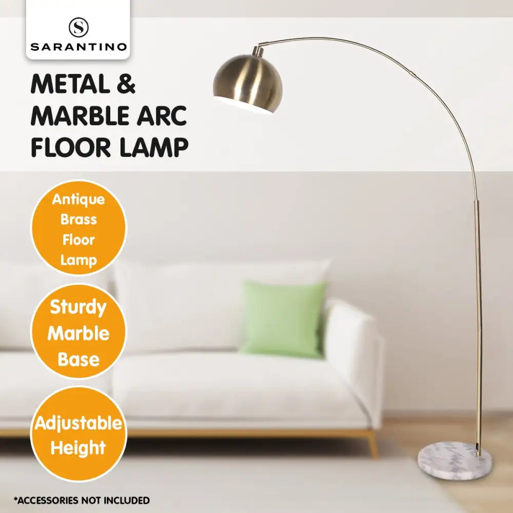 Sarantino Arc Floor Lamp Antique Brass Finish with Marble Base - Home & Garden > Artificial Plants > Artifical Flowers