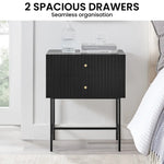 Sarantino Arden Fluted 2-drawer Bedside Table Night Stand - Black - Furniture > Bar Stools & Chairs > Arm Chairs &
