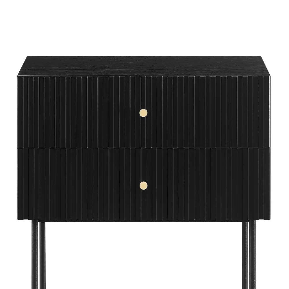 Sarantino Arden Fluted 2-drawer Bedside Table Night Stand - Black - Furniture > Bar Stools & Chairs > Arm Chairs &