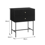 Sarantino Arden Fluted 2-drawer Bedside Table Night Stand - Black - Furniture > Bar Stools & Chairs > Arm Chairs &