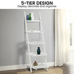 Sarantino Aster 5-Tier Ladder Shelf in White - Furniture > Living Room > Bookcases & Shelves