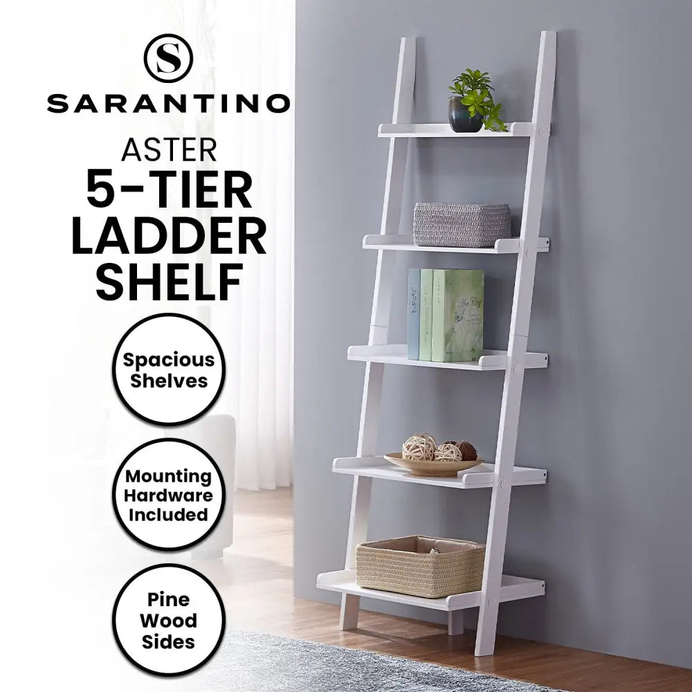 Sarantino Aster 5-Tier Ladder Shelf in White - Furniture > Living Room > Bookcases & Shelves