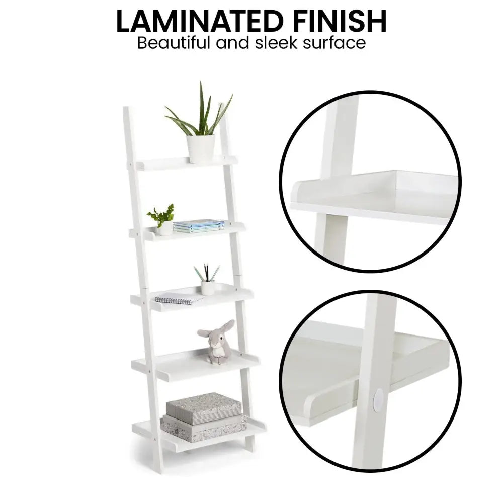 Sarantino Aster 5-Tier Ladder Shelf in White - Furniture > Living Room > Bookcases & Shelves