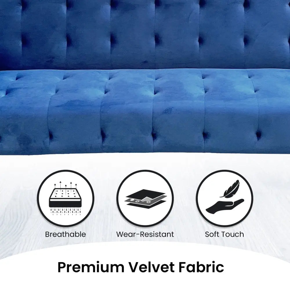 Sarantino Ava 3-seater Tufted Velvet Sofa Bed By Sarantino - Blue - Furniture > Sofas