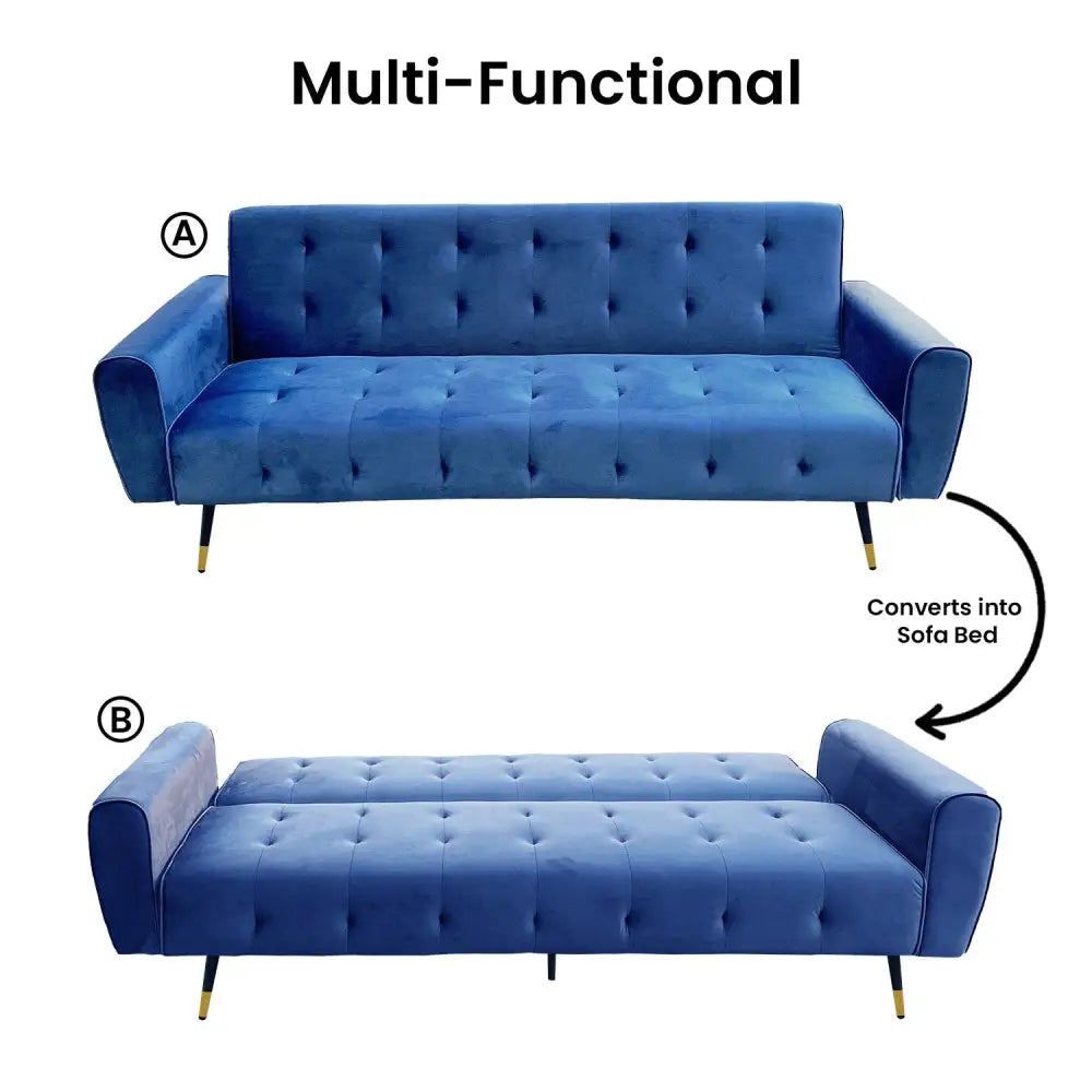 Sarantino Ava 3-seater Tufted Velvet Sofa Bed By Sarantino - Blue - Furniture > Sofas