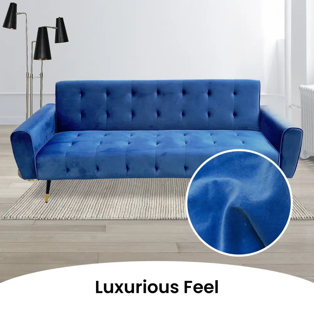 Sarantino Ava 3-seater Tufted Velvet Sofa Bed By Sarantino - Blue - Furniture > Sofas