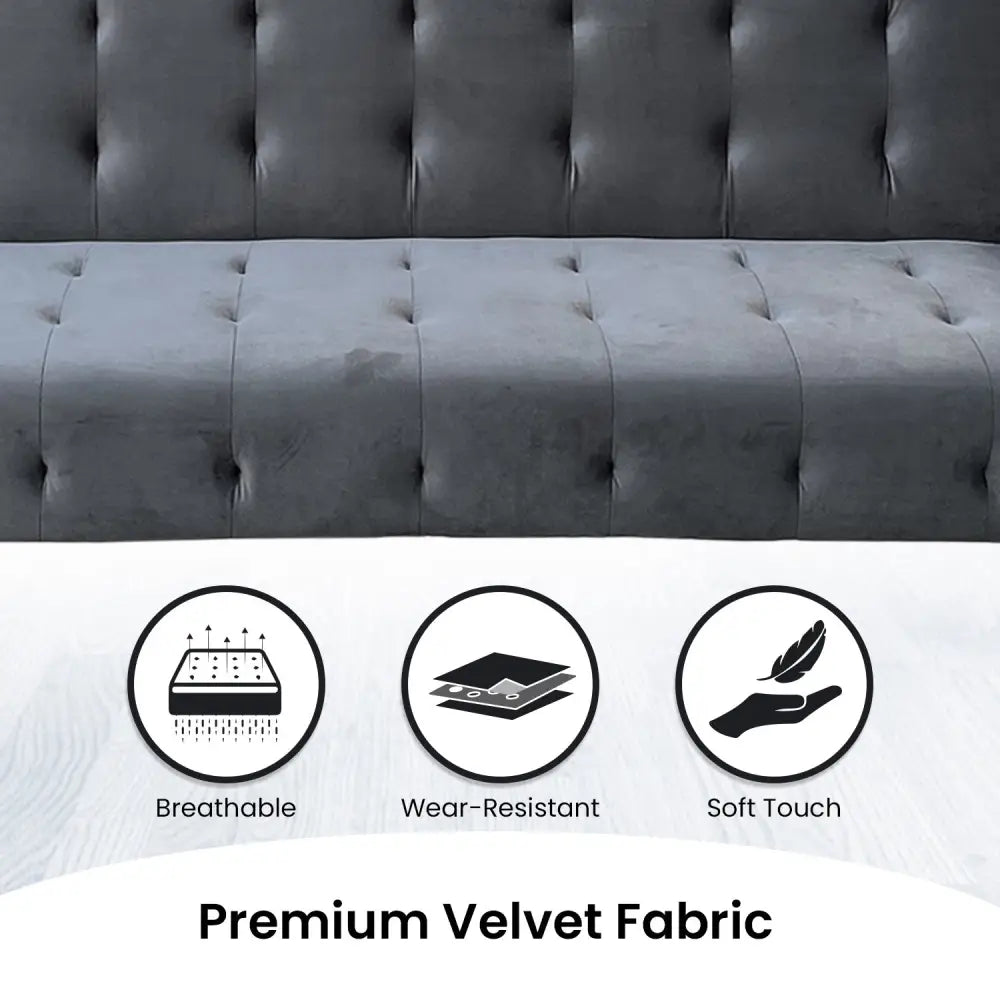 Sarantino Ava 3-seater Tufted Velvet Sofa Bed By Sarantino - Dark Grey - Furniture > Sofas