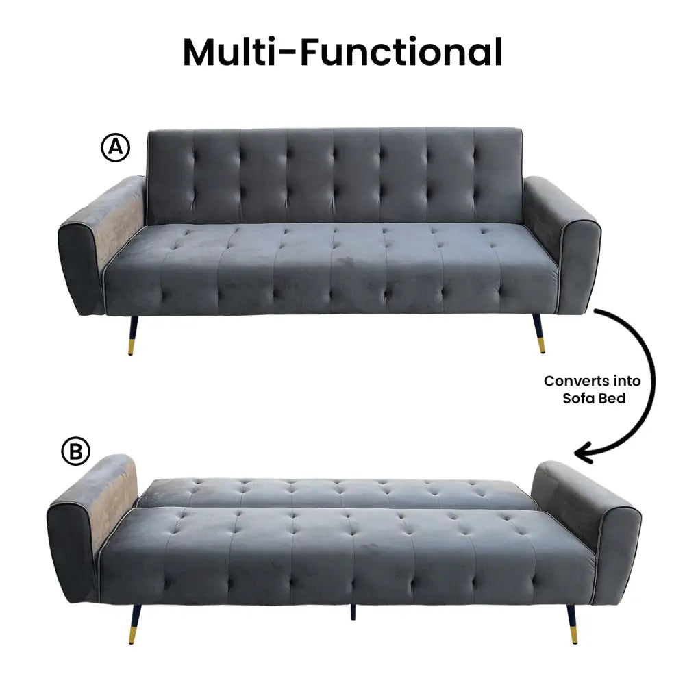 Sarantino Ava 3-seater Tufted Velvet Sofa Bed By Sarantino - Dark Grey - Furniture > Sofas