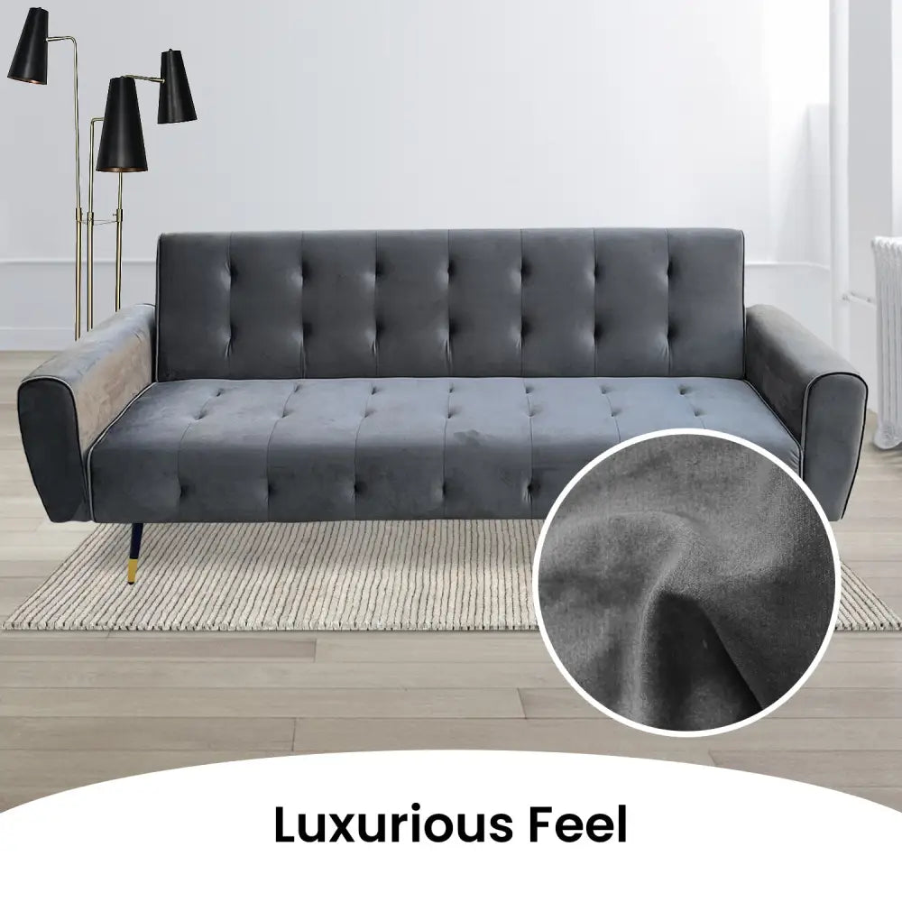 Sarantino Ava 3-seater Tufted Velvet Sofa Bed By Sarantino - Dark Grey - Furniture > Sofas