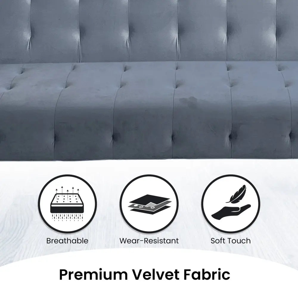 Sarantino Ava 3-seater Tufted Velvet Sofa Bed By Sarantino - Light Grey - Furniture > Sofas