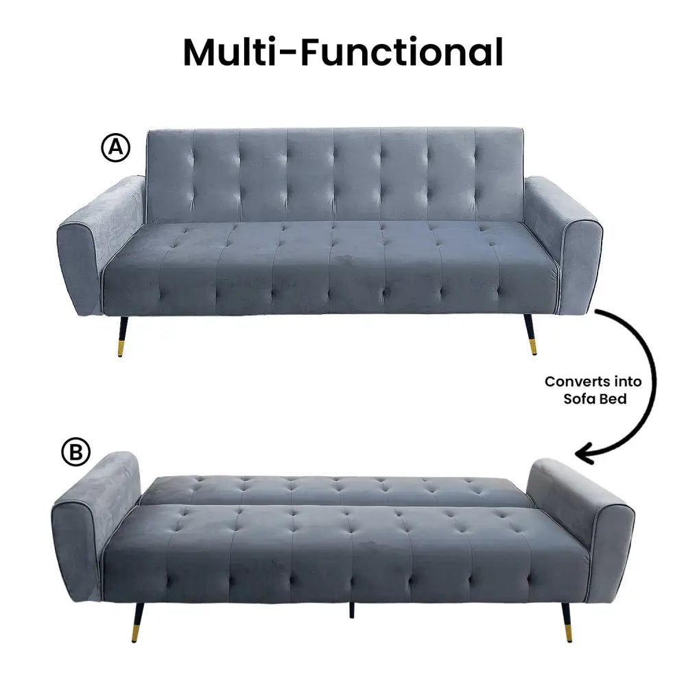 Sarantino Ava 3-seater Tufted Velvet Sofa Bed By Sarantino - Light Grey - Furniture > Sofas