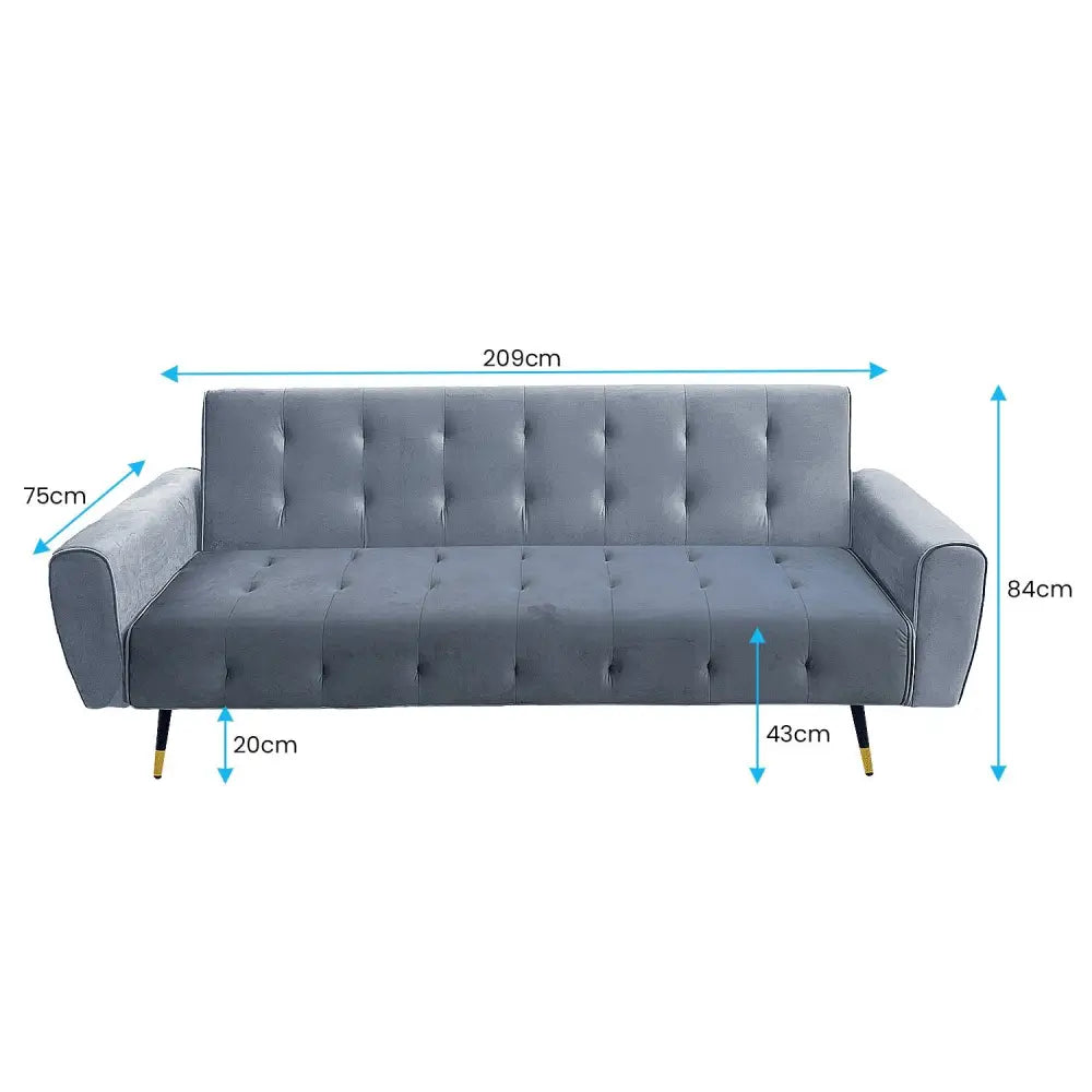 Sarantino Ava 3-seater Tufted Velvet Sofa Bed By Sarantino - Light Grey - Furniture > Sofas